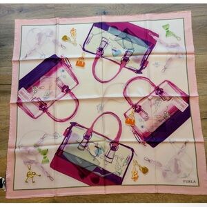 Rare NWOT FURLA 100% Silk Scarf Foulard - Handbags - Pale Pink Background